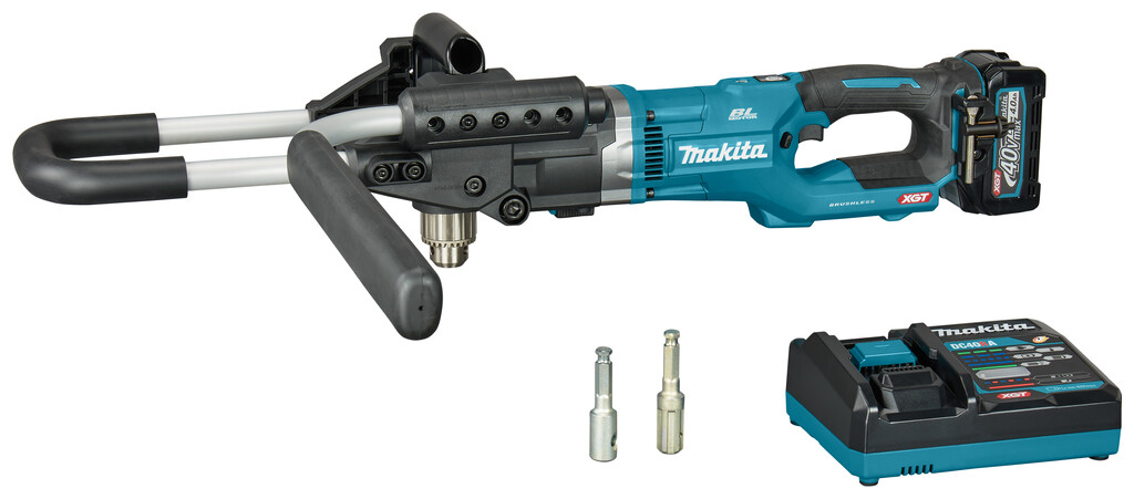 DG001GM105 Makita XGT 40V Max Grondboor 4,0 Ah accu (1 st.), snellader, in doos, Incl. adapter A en D