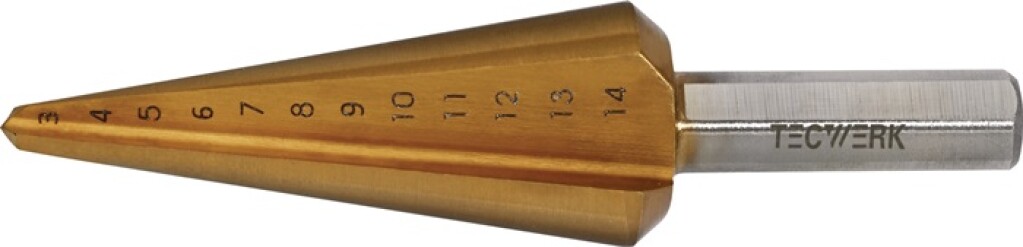 2000862041 Tecwerk Getrapte plaatboor 3-14mm HSS TiN totale lengte 58mm snedeaantal 2