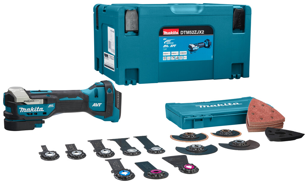 DTM52ZJX2 Makita 18V Multitool Zonder accu`s en lader, met accessoire set in Mbox