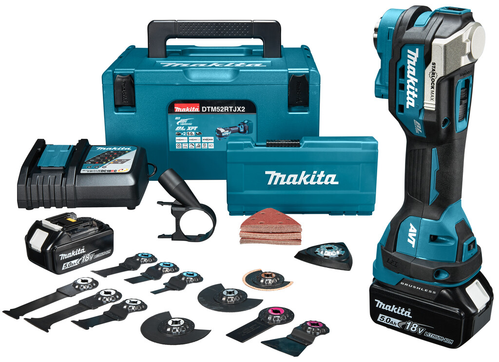 DTM52RTJX2 Makita 18V Multitool 5,0 Ah accu (2 st), lader, accessoireset, in Mbox