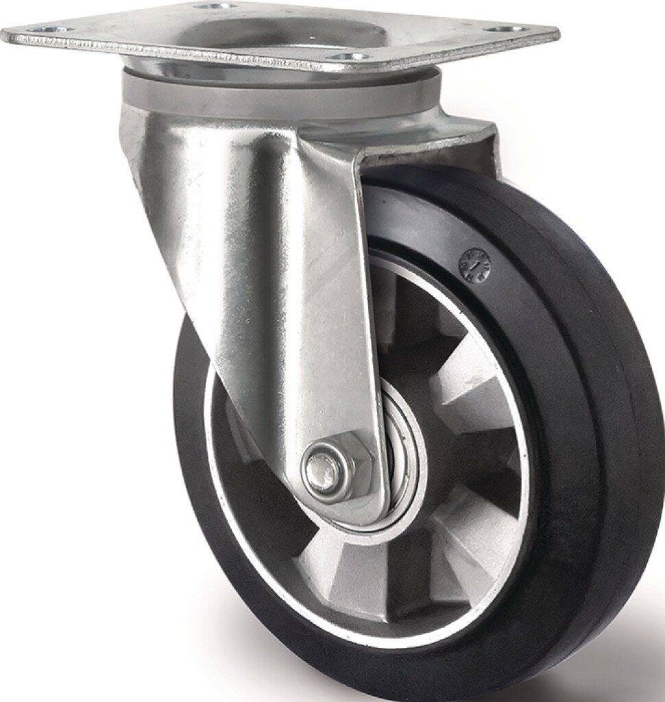 2000256403 Tecwerk Zwaarlast zwenkwiel 250mm draagvermogen 500kg rubber, plaat 135x110mm zwart