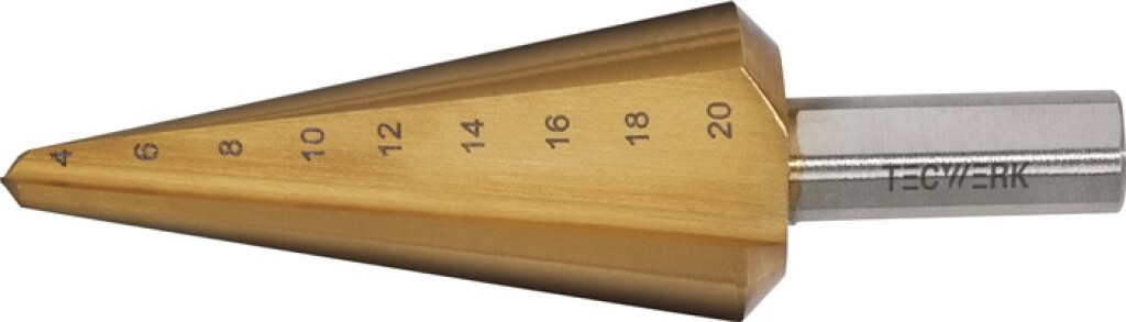 2000862042 Tecwerk Getrapte plaatboor 4-20mm HSS TiN totale lengte 71mm snedeaantal 2