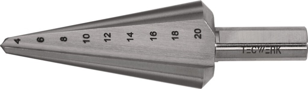 2000862022 Tecwerk Getrapte plaatboor 4-20mm HSS-Co totale lengte 71mm snedeaantal 2