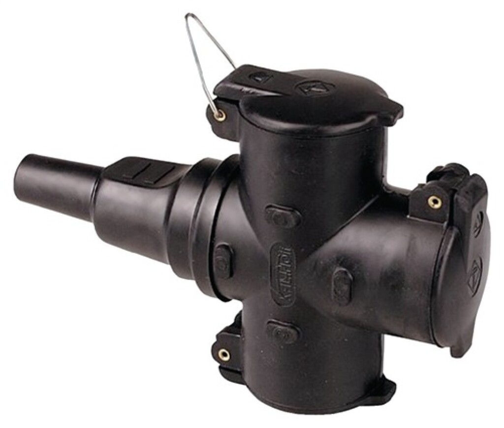 Hangkoppeling 10-16-A 250 V voll. v. rubber 3-voudig m. scharnierd.
