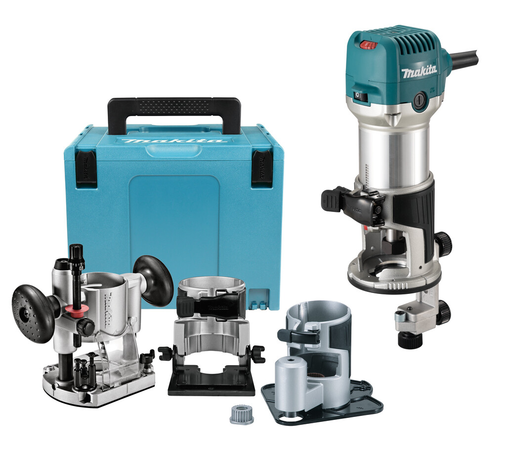 RT0702CX3J Makita 230V Boven- en kantenfrees Met diverse voeten, in Mbox