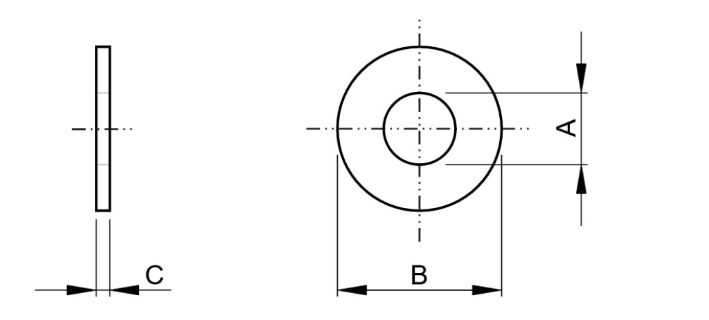 ASME B18.21.1 1/4" RVS A2 Vlakke sluitring type A met grote buitendiameter (USS)