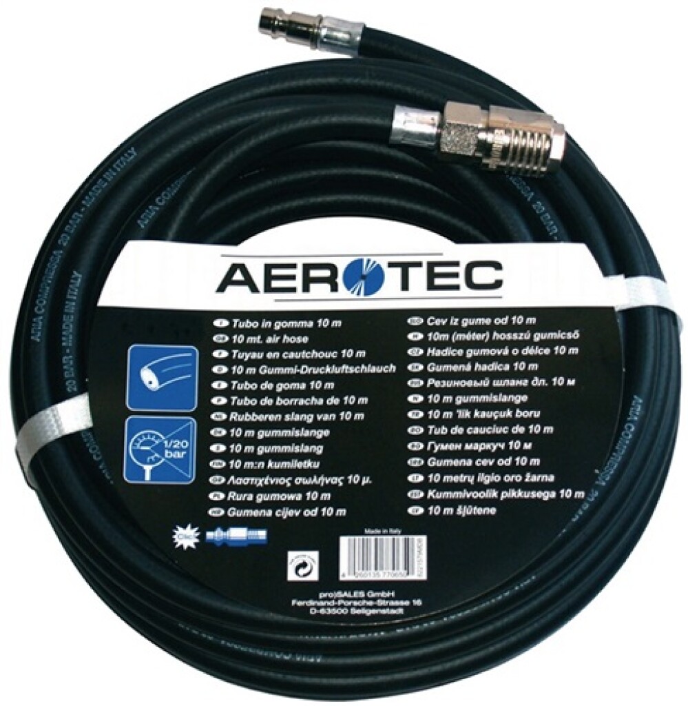 25850110 9mm AEROTEC Persluchtslang rubber lengte 10mtr binnen-d. 9mm koppeling DN 7,2